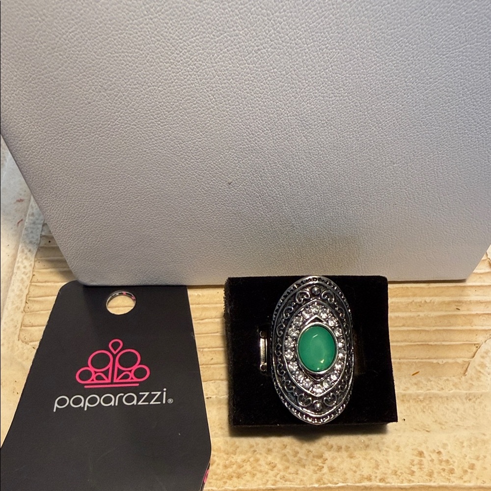 Paparazzi Silver Ring with Green Accent